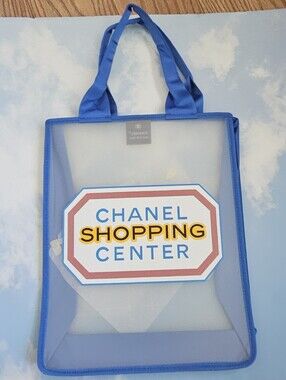 CHANEL Shopping Center Runway Exclusive Clear Tote with Blue Handles VIP Tote